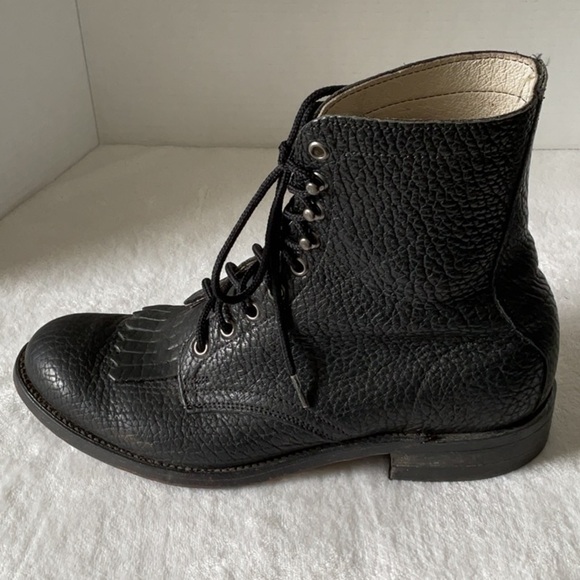 Brahma Black Lace-Up Boots with Textured Leather vintage - Picture 3 of 10